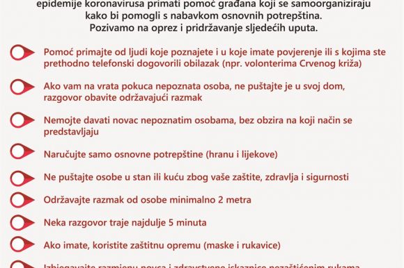 Upute za siguran način pružanja i primanja pomoći tijekom epidemije koronavirusa